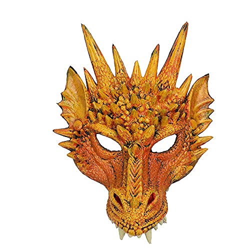 Aliaga Karneval Halloween Karneval PU Schaum 3D Chinesischer Drache Tier Drache Maske Cosplay Drache Gruselige Masken,Gelb von Aliaga