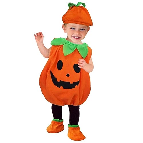 Aliaga Kinder Halloween Kürbis Kostüm mit Hut für Mädchen Bühnenpartykleidung 110cm Langlebig von Aliaga