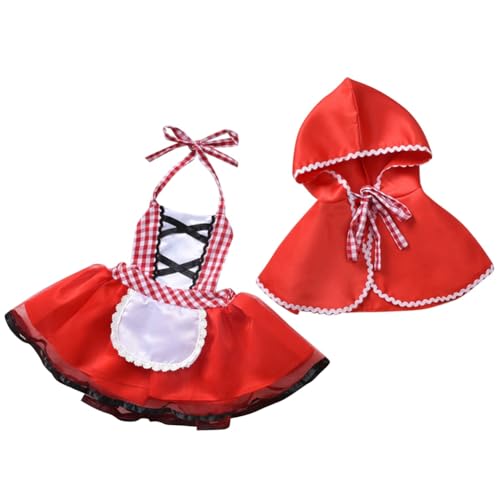 Aliaga Neugeborenes Kleinkind Baby MäDchen Neckholder Tutu Strampler Kleid Roter Umhang Outfits Cosplay KostüM 110 von Aliaga