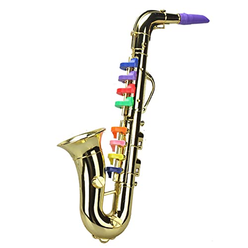 Aliaga Saxophon 8 Farbige Tasten Metallic Simulation Requisiten Spielen Mini Musikblasinstrumente für Kinder Geburtstag Spielzeug Gold von Aliaga