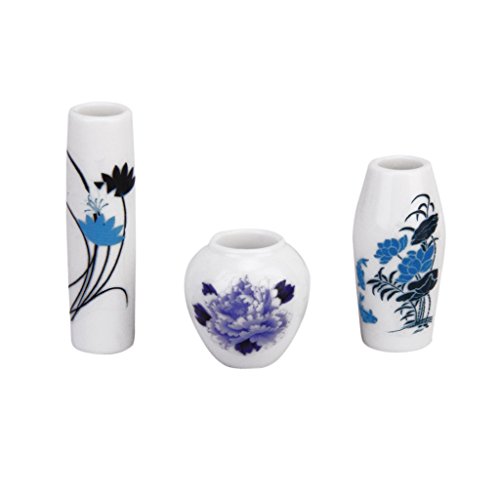 Aliaga Set von 3 Stueck Puppenhaus Miniatur Plastik Blumen Vase - Blau Gemaltes Blumen von Aliaga