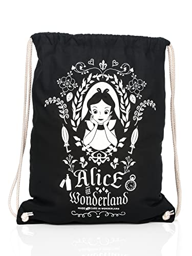 Alice im Wunderland Sportbag Beutel Zauberspiegel Disney 45x39cm Baumwolle schwarz von Alice in Wonderland