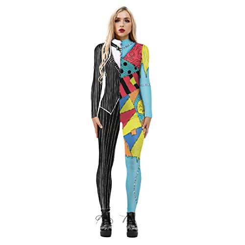 Alidamo Damen Halloween Jumpsuit Body Cosplay 3D Totenkopf Skelett Anzug Clown S von Alidamo