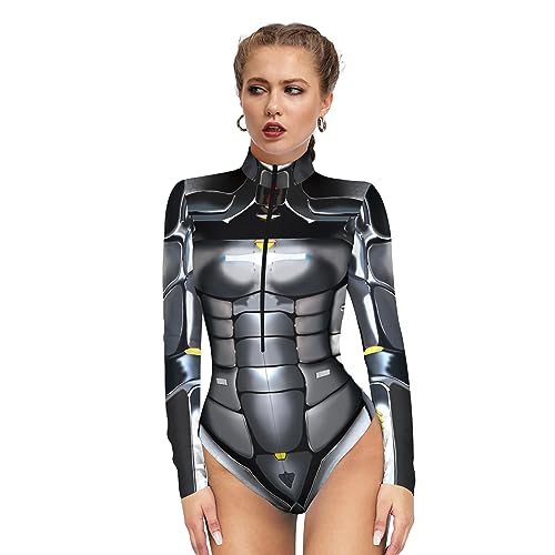 Alidamo Halloween-Jumpsuit für Damen, Cosplay, 3D-Totenkopf-Skelett, Roboter-Kostüm, 020 M von Alidamo