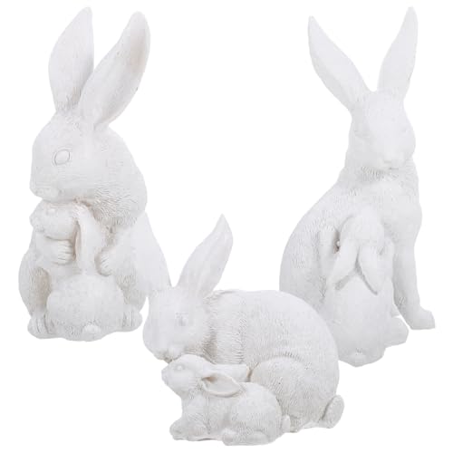 Alipis 1 Satz Kaninchen-Ornament aus Harz Bären-Gartendekoration Hasendekor Bärenstatue Kaninchenfigur Retro Hase Figuren Kaninchenstatuen im Freien für den Garten Mini-Hasenfiguren Weiß von Alipis