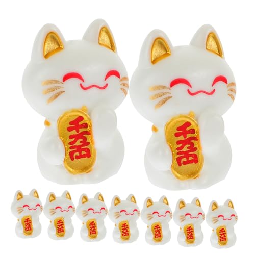 Alipis 10 Stück Miniatur Glückskatzen Ornament Winkende Katze Schlüsselanhänger Glückskatzen Modell Maneki Figur Mikro Landschaftsdekoration Auto Innendekoration Auto Dekor von Alipis