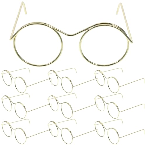 Alipis 10 Stück Puppenbrillen Stahldrahtrand Rahmenlose Linse Puppen-Anziehbrille Miniatur-Brille Puppenhaus-Zubehör (Golden) von Alipis