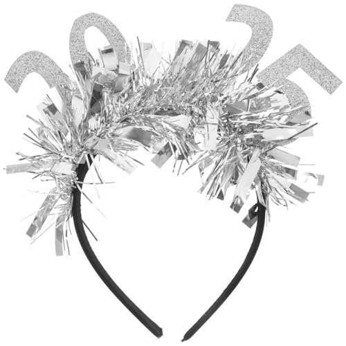 Alipis 2024 Frohes Neues Jahr Stirnband Tiara Glitzer Pailletten Stirnband Haarreifen Kopfschmuck Für Silvester Partydekorationen Silber von Alipis
