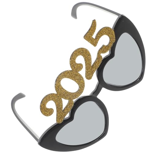 Alipis 2025-Brille Herz-Brillenrahmen Frohes 2025-Silvester-Brille Glitzernde Zahl Brille Abschlussfeier 2025-Party -Requisitenzubehör Golden von Alipis