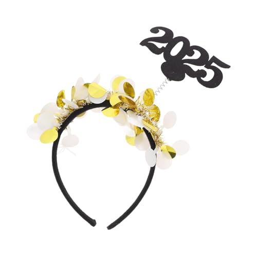 Alipis 2025 Neujahrs-Stirnband Goldener Glitzer-Kopfschmuck Silvester-Requisiten Lametta-Kopfschmuck Tiara Neuheit Weihnachts-Haar-Accessoires Kopfbedeckung Haarreifen von Alipis