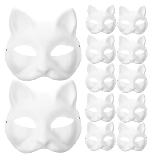 Alipis 24 Stück Weiße Katzenmaske Aus Papier Halloween-Therian-Maske Diy-Kitsune-Fuchs-Maske Blanko Bemalbare Maske Halbe Gesichtsabdeckung Tier-Wolf-Maske Japanische von Alipis