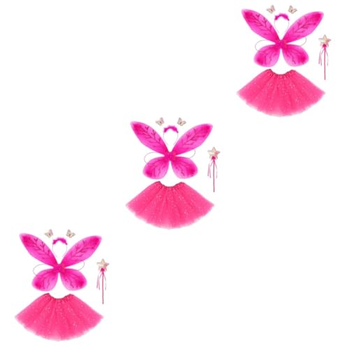 Alipis 3 Sätze Tutu-Anzug Schmetterlinge Cosplay Rock Feenflügel-Cosplay für Mädchen Feenstab Glitzer-Outfit schmetterlingsflügel butterfly wings Feenrock Fee verkleidet Kostüm Stoff von Alipis