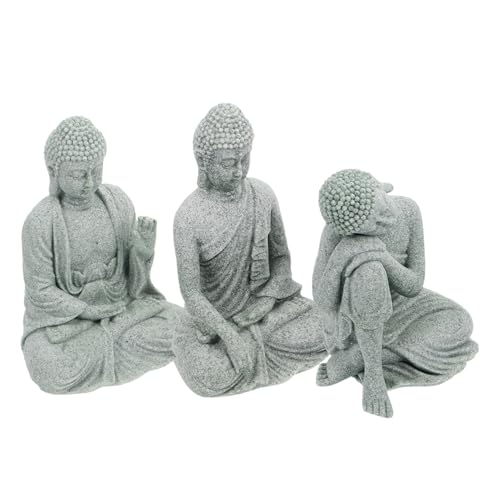 Alipis 3st Zen-Buddha-Statue Aus Grünem Sandstein Japanisches Aquariumdekor Zen- Aquarium-Buddha-Statue Chinesische Buddha-Statue Kung-fu-Statue Aquariumdekoration Yoga-Statue Grey von Alipis