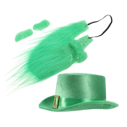 Alipis 4 Stück Klee Hut Irland Zubehör Irisch Pelzige Kopfbedeckung Kleeblatt-augenbrauen-set Kobold-cosplay-set Kobold-zylinder St Patricks Day Hut Urlaubs-cosplay-outfit Vlies Green von Alipis