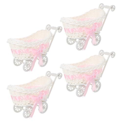 Alipis 4 Stück Süßigkeitenkörbe Kinderwagen Hochzeit Rattan-Blumenkörbe Schokoladen-Aufbewahrungsorganisator Für Dusche Puppenhaus-Dekoration Rosa von Alipis