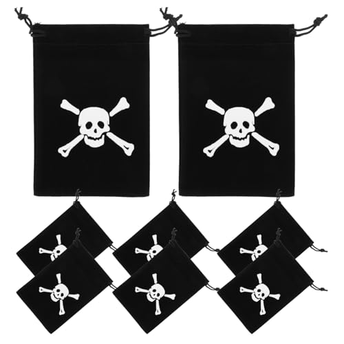 Alipis 8 Stück Piraten-Kordelzugbeutel Piraten- Beuteschatz-Rucksäcke Taschen Mit -Design Münztüten Piraten-Geschenktüten Für Halloween Piratenparty-Zubehör Schwarz von Alipis