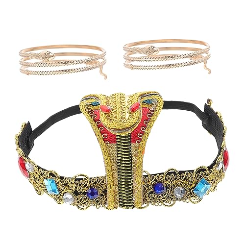 Alipis Ägyptisches Schlangen Armband Und Haarband Set Für Halloween 3 Teiliges Kostü Zubehör Für Frauen Dekoratives Kopfaccessoire Und Armbänder Für Partys Und Kostüme von Alipis