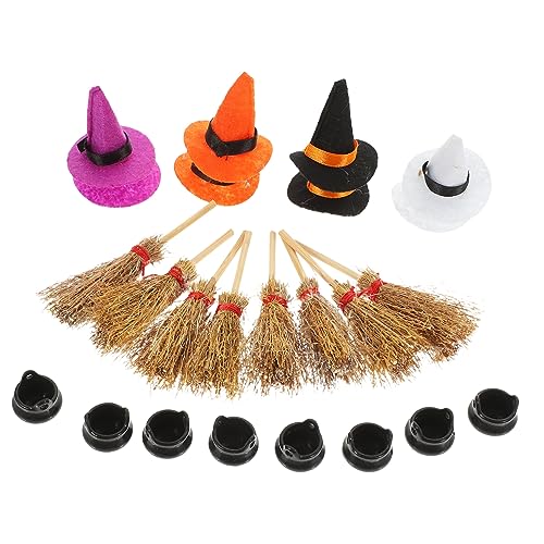 Alipis Halloween Mini Hexenhüte Set Mit Mini Besen Und Kleinen Kesseln Perfekte Halloween Dekoration Für Gruselpartys Kostüme Und Bastelprojekte 4 Teilig Und von Alipis