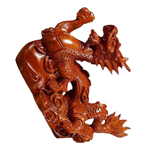 Alipis Holzschnitzerei Von Tenglong-Ornamenten Plüsch Drachenstatue Aquariumdekorationen Drachenspielzeug Figur Dekorationen Für Aquarien Fischtankdekoration Bürodekor Holzdrache Hölzern von Alipis