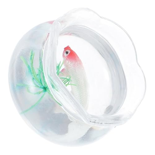 Alipis Mini-Aquarium Puppenhaus-Haustiere Zubehör Für Aquarien Szenenzubehör Mini-fischschalen Puppenhaus-miniaturen Mini-vers-Pflanzen Mini-vers-Fisch Puppenstubengras PVC Rot von Alipis