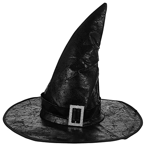 Alipis Schwarzes Leder Hexenhut Stirnband Halloween Zauberer Cosplay Requisite Kostüm Cosplay Party Breite Krempe Hut Für Hexen von Alipis