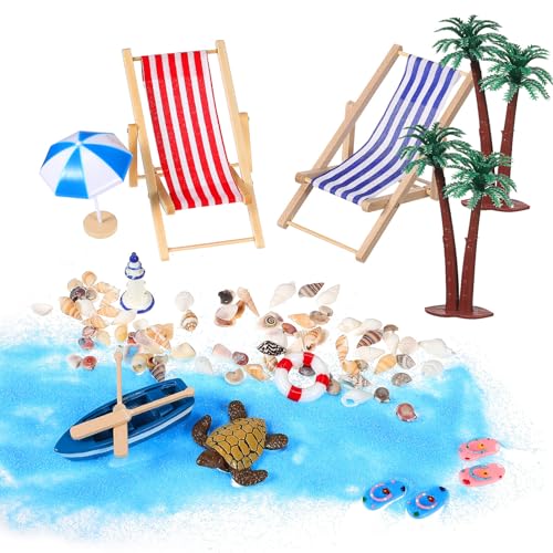 Alipis Strand-Miniatur-Puppenhaus-Dekoration Strand-Kuchenaufsatz Winziger Stuhl Boot Palmenmodelle Desktop-Sandkasten-Zubehör von Alipis