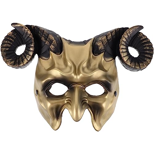 Alipis Teufel Ziege Schädel Maske Ochse Widder Hörner Tier Halbes Gesicht Halloween Maskerade Maske Schaf Neuartige Maske Gruselige Maske Cosplay Requisiten Für Erwachsene Golden von Alipis