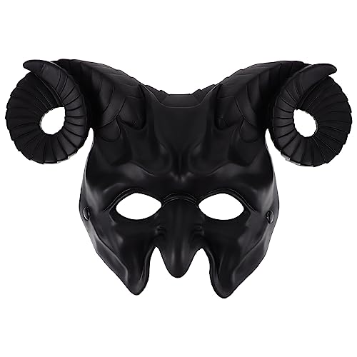 Alipis Teufel Ziege Schädel Maske Ochse Widder Hörner Tier Halbes Gesicht Halloween Maskerade Maske Schaf Neuartige Maske Gruselige Maske Cosplay Requisiten Für Erwachsene Schwarz von Alipis