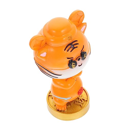 Alipis Tiger-Wackelkopf-Ornament Katzen-Denkmal Tanzendes Tierspielzeug Giraffe Cartoon- Kostüm Animal-Design wohnzimmerdeko Tiger-Schmuck innere Verzierung des Autos Harz Orange von Alipis