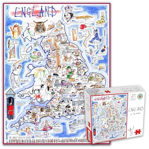 1000-teiliges Puzzle – Komische Karte von England, Kunstwerk von Tim Bulmer – Komische 1000-teilige Puzzles für Erwachsene, buntes Puzzle, 66 cm x 50 cm, lustige Puzzles von All Jigsaw Puzzles