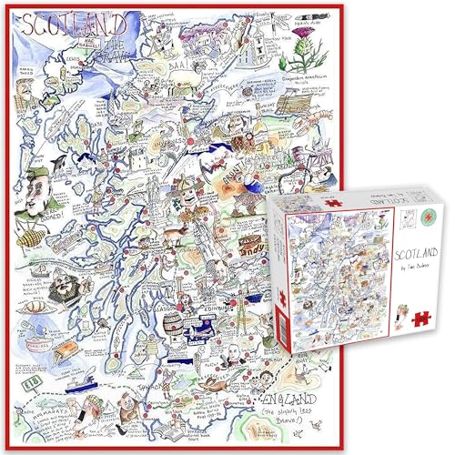 Komische Karte von Schottland, Kunstwerk von Tim Bulmer – 1000-teiliges Puzzle für Erwachsene, großes Puzzle mit Einer Größe von 66 cm x 50 cm. Anspruchsvoll zu bewältigen, Aber lustig und humorvoll von All Jigsaw Puzzles