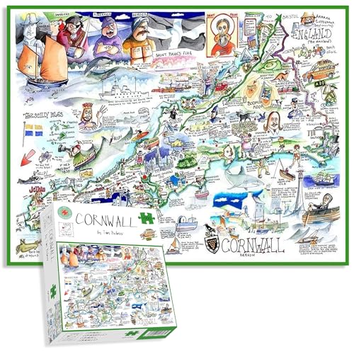 Komische Karte von Cornwall, Kunstwerk von Tim Bulmer – 1000-teiliges Puzzle für Erwachsene, großes Puzzle mit Einer Größe von 66 cm x 50 cm. Anspruchsvoll zu bewältigen, Aber lustig und humorvoll von All Jigsaw Puzzles