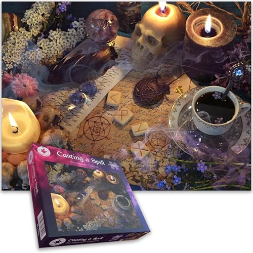 Bewitching 1000 Teile Puzzle - Zaubersprüche für Erwachsene - Zauberhafte Hexe Schreibtisch mit Runen, Tränken & Kerzenlicht - Perfekt für Mystery & Magic Lovers! von All Jigsaw Puzzles