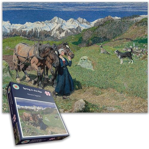 Schweizer Alpen Panorama Puzzle 1000 Teile – malerische Alpenlandschaft mit Dorf Soglio und majestätischen Pferden – für Erwachsene – Größe 66 x 50 cm von All Jigsaw Puzzles