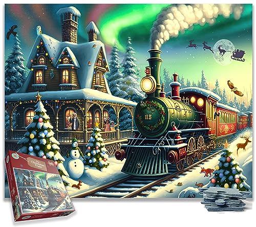 The Christmas Express Train 1000-teiliges festliches Weihnachtsmann-Puzzle für Erwachsene, Familienspaß-Spiele für Weihnachten, hergestellt in Großbritannien, Größe 66 x 50 cm von All Jigsaw Puzzles