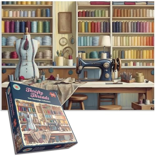 Thrifty Threads Puzzle mit 1000 Teilen – lebendiges Nähdesign für stundenlange Entspannung, Kreativität und nostalgischen Spaß von All Jigsaw Puzzles