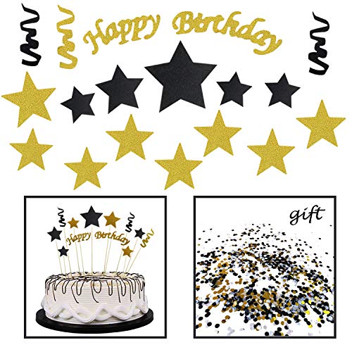 Allazone Handgemachte Schwarze und Gold Glitter Stern Kuchen Dekoration, 1 Packung Kuchen Bunting Cake Topper, 1 Packung für Konfetti Party Dekoration von Allazone