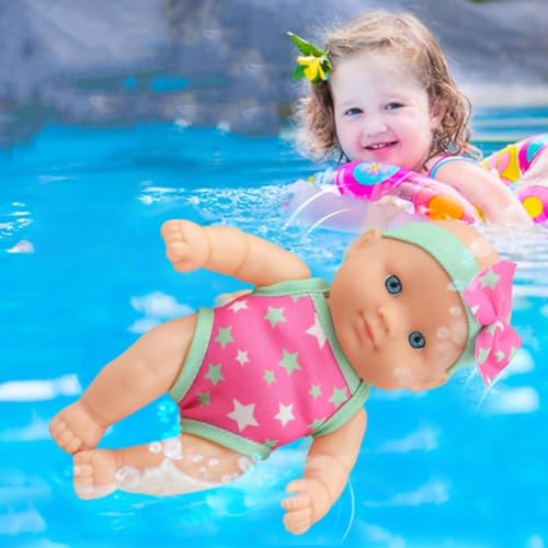 Allbestop Baby Badepuppe My First Swim Girl Minis Badewannen-Spielset Ich Kann Schwimmen Puppe 21.5 cm Puppe Wasserfest Badewannenspielzeug Kinderschwimmbad Verspielte Puppe mit beweglichen (﻿ Rosa) von Allbestop