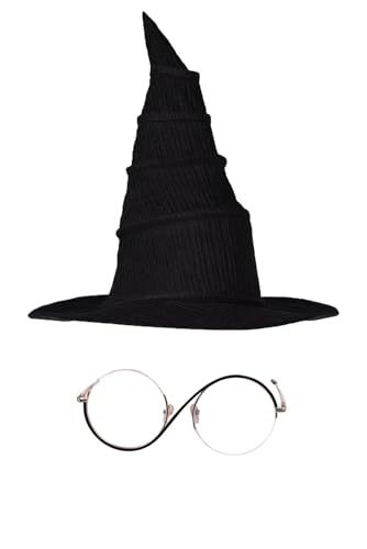 Alleyon Elphaba Hut Brille Hexenkostüm Runde Brille Halloween Zubehör Linse Brille Schwarzer Hut von Alleyon