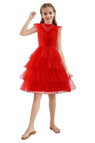 Alleyon Kinder Lydia Deetz Kostüm Brautkleid Mädchen BJ2 Lydia Kleid mit Handschuhe Rot von Alleyon