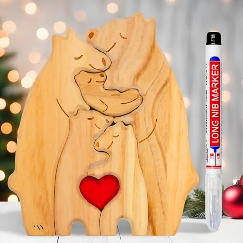 Allony Bärenfamilie Aus Holz Mit Namen, Bärenfamilie Puzzle, Personalisierte Geschenke Familie-5 Bären Holzpuzzle mit DIY Holzstift von Allony