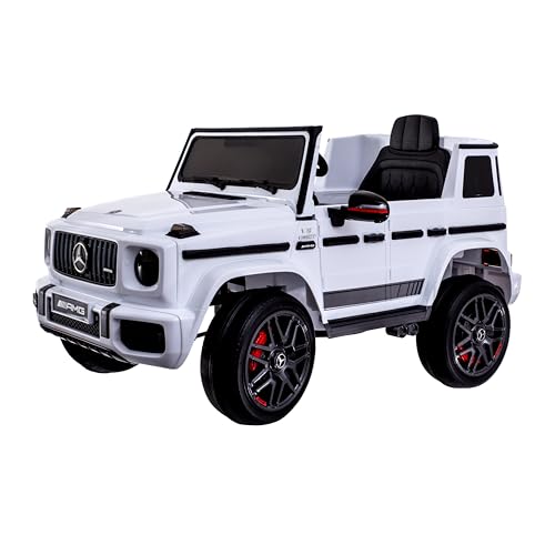 Allpax Mercedes G63 AMG Elektro Kinderauto für Kinder mit Fernbedienung - 3-6 Jahre bis 30 kg - Premium Soundsystem mit Motorsound, Hupe, USB – Lizenziertes Elektroauto für Kinder Weiss 3-6 km/h von Allpax