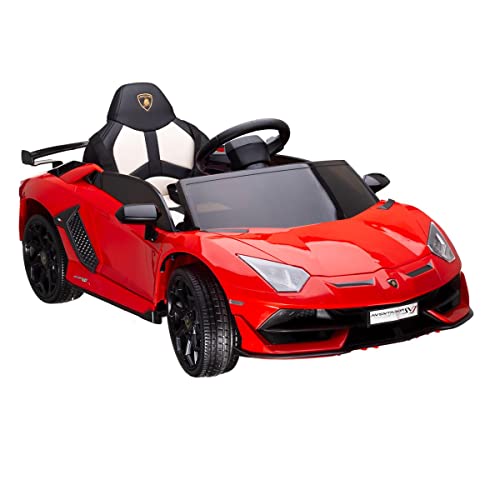 Sportwagen Lambo Aventador SVJ Elektroauto für Kinder mit Fernbedienung, 3-4 Jahre bis 30 kg, Premium Soundsystem mit Motorsound, Hupe, USB – Lizenziertes Kinderauto rot 3-5 km/h von Allpax