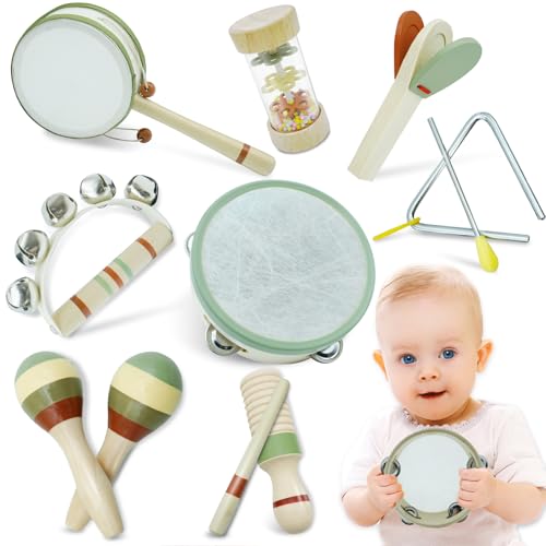 Kinder Musikinstrumente Spielzeug ab 1 2 3 Jahre, 8 in 1 Holzspielzeug Montessori Baby Musikinstrumente Lernspielzeug Kinderschlagzeug - Trommel - Weihnachts Geschenke für Kinder ab 1 2 3 4 Jahre von Almaxi