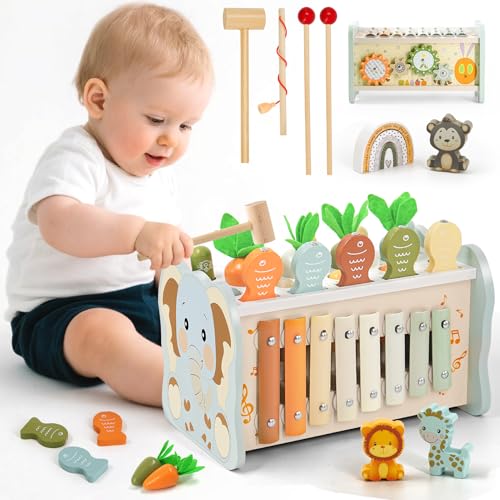 Montessori Spielzeug ab 1 Jahr, 6 in 1 Holzspielzeug ab 1 Jahr, Motorikspielzeug mit Hammerspiel Angelspiel Xylophon Rotierendes Zahnrad, Kinderspielzeug Geschenk 1 2 3 Jahre Mädchen Junge Montessori Spielzeug ab 1 Jahr, 6 in 1 Holzspielzeug ab 1 Jahr, Motorikspielzeug mit Hammerspiel Angelspiel Xylophon Rotierendes Zahnrad, Kinderspielzeug Geschenk 1 2 3 Jahre Mädchen Junge von Almaxi