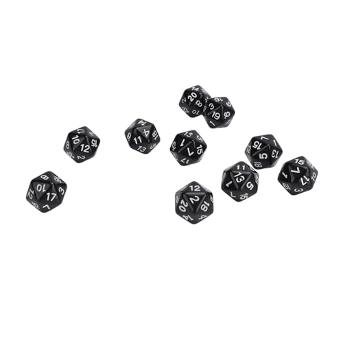 10-teiliges Leichtes Würfelset, Proof D20 Polyeder-Würfelset, Hochfeste 20-seitige Würfel für RPG-Spieltische (Black) von Alomejor