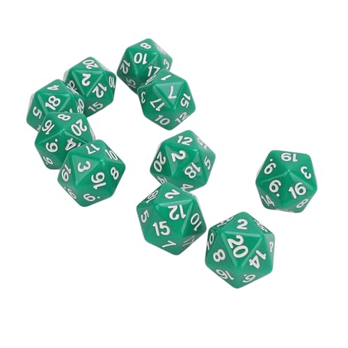 10-teiliges Leichtes Würfelset, Proof D20 Polyeder-Würfelset, Hochfeste 20-seitige Würfel für RPG-Spieltische (Green) von Alomejor