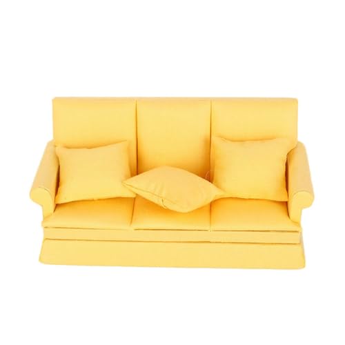 12 Puppenhaus-Mini-Holzsofas mit 3 Kissen, Puppenhaus-Sofa, Wohnzimmermöbel, Dekorationszubehör für Puppenliebhaber (2) von Alomejor