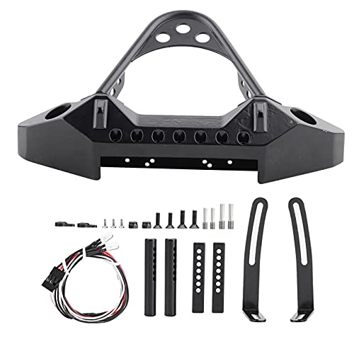 Alomejor RC-Stoßstange, Solide Metall-Frontstoßstange mit 2 LED-Leuchten für RC-Crawler-Autozubehör Im Maßstab 1:10 (Black) von Alomejor