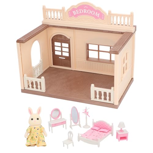 Hasen-Puppenhaus-Spielset, Premium-ABS-Kunststoff, Miniaturmöbel, Zubehör, Spiegel, Schminktisch für von Alomejor